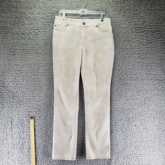 Chicos Platinum Jeans Womens 0.5 US 6 Beige Ultimate Fit Slim Leg Stretch Denim - Picture 1 of 13
